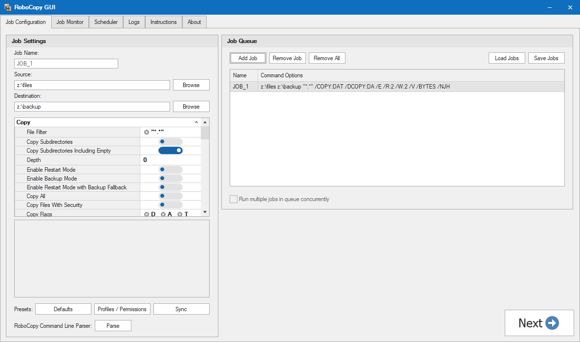 RoboCopy GUI Main Interface