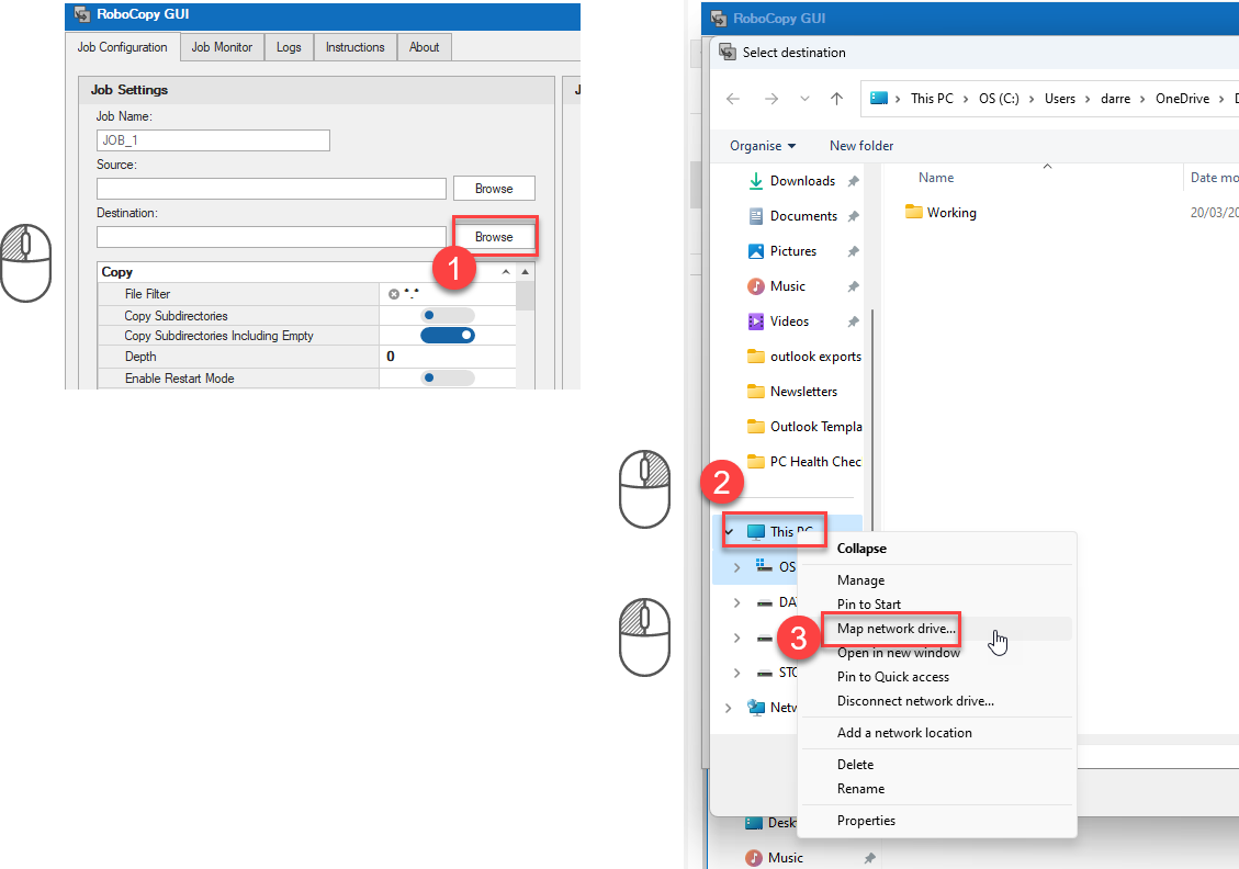 Mapping network drive in RoboCopy GUI